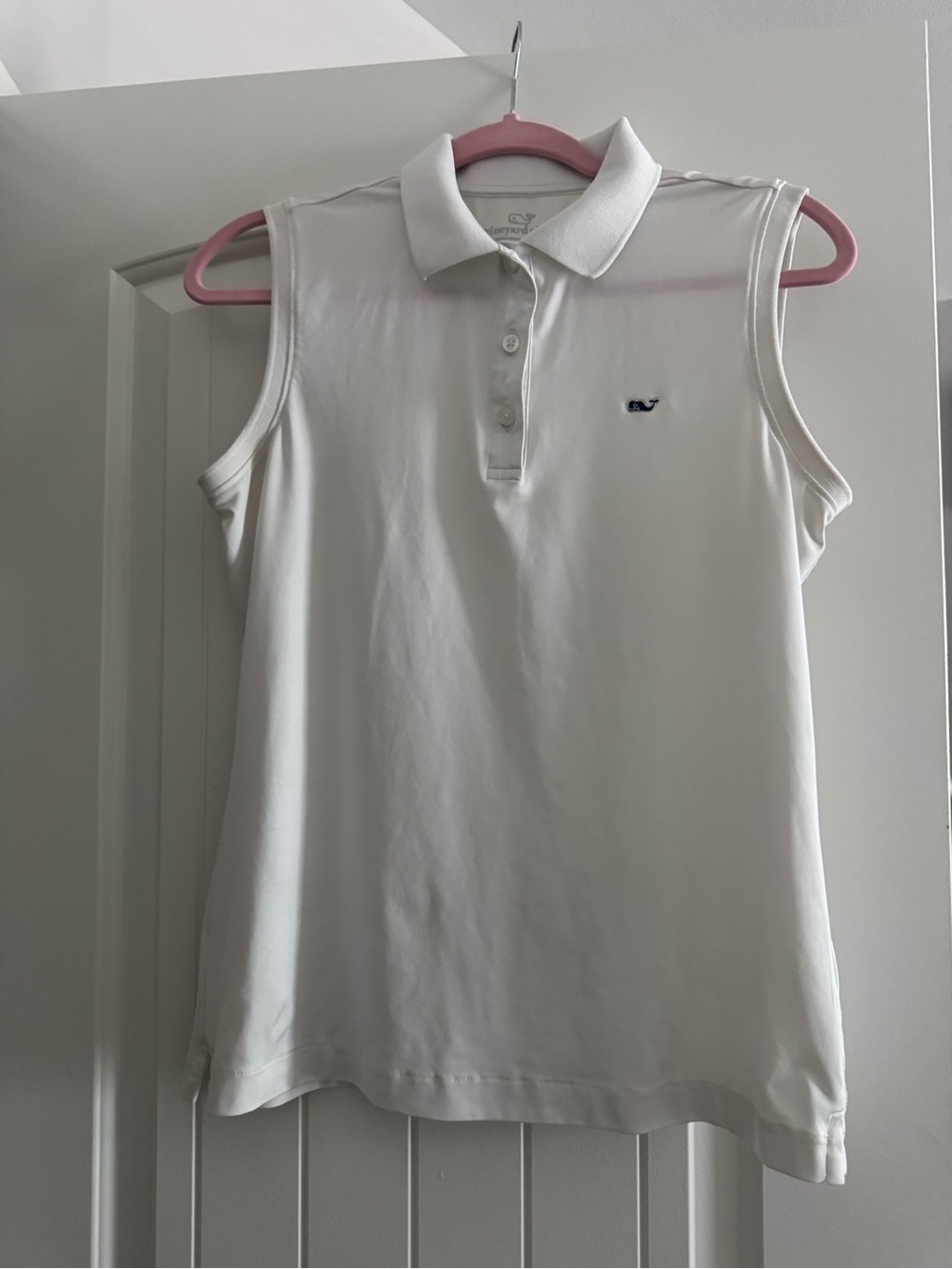 Vineyard Vines White Sleeveless Polo Tank with Navy Whale Logo